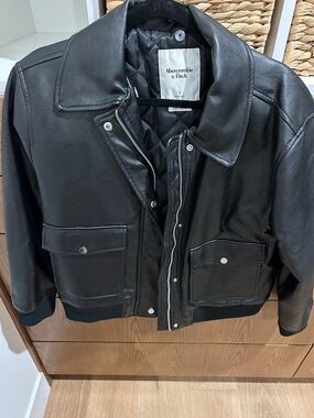 Abercrombie & Fitch Black Leather Bomber-Style Jacket